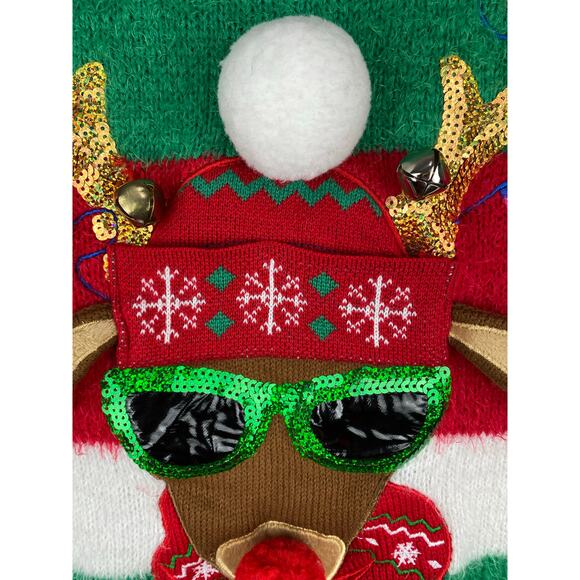 33 Degrees Unisex M Fuzzy Striped Rudolph Reindeer Ugly Christmas Sweater - Picture 3 of 8